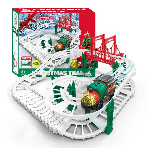 Lebowen Christmas Train Track Set -38 Piece Set DIY Assembling Track Battery Operated Home Party Decoration Suitable for Birthday Toy for Children Over 3 Years Old