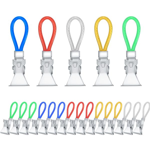 20Pcs Tea Towel Hanging Clips, 5 Colors Metal Tea Towel Storage Clip, Multicolour Bath Towels Clothes Peg for Homes Beach Bathroom (Blue Green Red Yellow Silver)