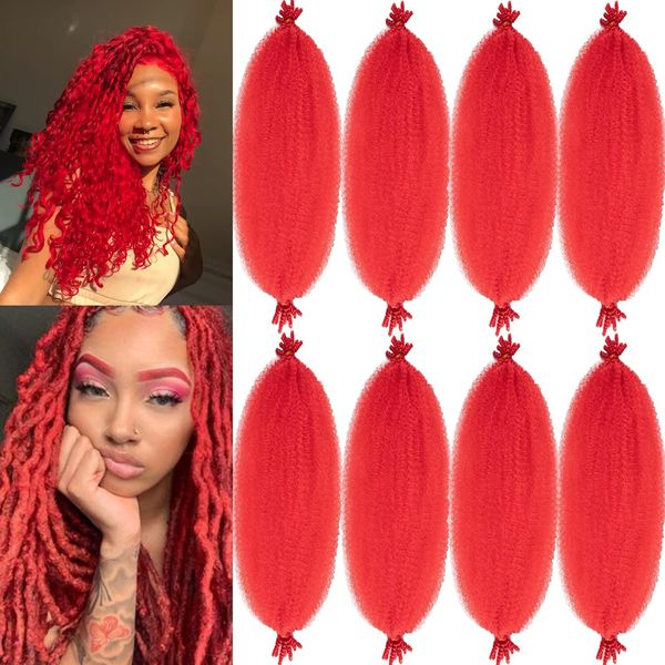 Afro Twist Hair 28 Inch 8 Packs, Springy Afro Twist Hair Pre Fluffed Spring Twist Hair Pre Stretched Wrapping Hair for Soft Locs Hair Extensions (8-RED#)