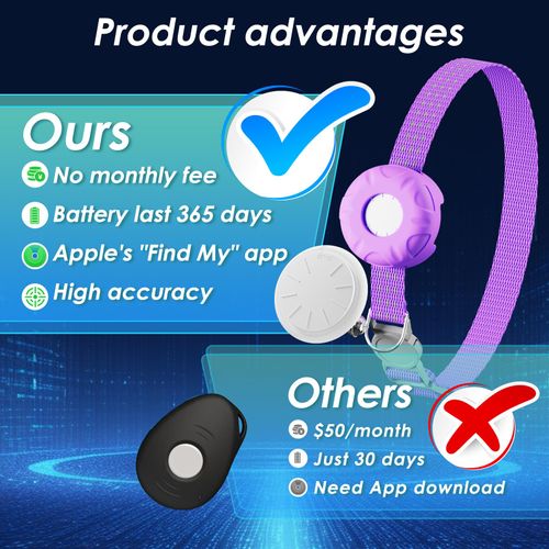 GPS Tracker for Cats, Cat Tracker, Compatible with Apple Find My App (Only iOS), No Monthly Fee, Waterproof, Breakaway Collar Included (White Tracker, Purple Cat Collar)