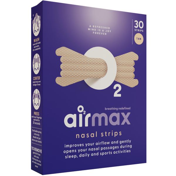Air Max Nasal Strips - 30 Nose Strips Extra Strength Tan - Works Instantly and Opens Nasal passages & Increase Airflow | Improve Sleep, Reduce snoring, Relieve Nasal Congestion and use During Sports