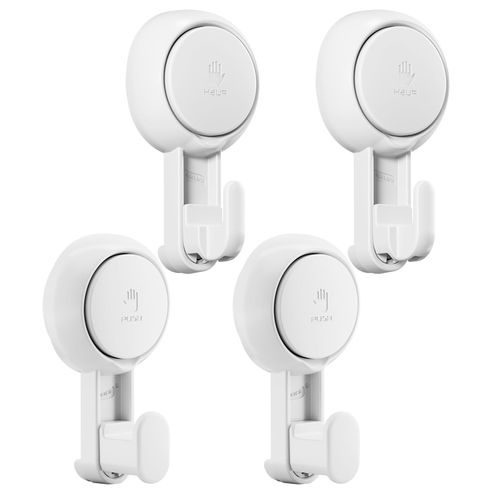 TAILI Suction Cup Hooks 4 Packs Heavy Duty Towel Hanger Easy to Install Shower Hanger for Bathroom Kitchen Hotel No Drilling Removable Portable Wall Hooks Waterproof, White