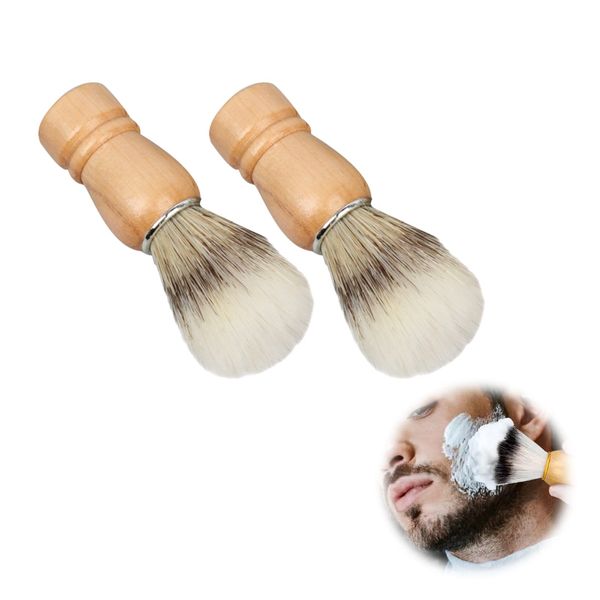 Doyime Shaving Brush, Beard Brush (Set of 2), Shaving Brush, Barber Brush, Soft, Easy to Grip, Easy to Clean, Wooden Handle, Shaving, Whisk, Barber, Face Wash Brush, Men's, Portable, Raw Wood Color