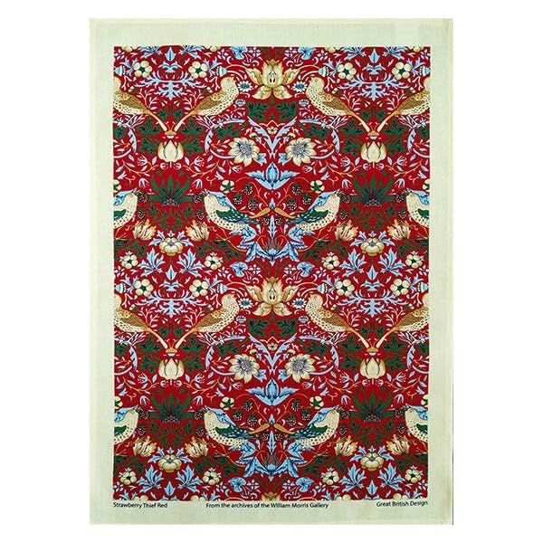 William Morris Strawberry Thief Red Cotton Tea Towel
