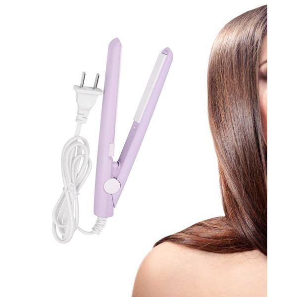 2 in 1 Hair Straightener and Curler 0.75 Inch, 30s Fast Heating, 190℃ Temperature Memory, 3D Floating Plate Design for Short Hair Curls Bangs for Travel Flat Iron Dormitory or Home(Purple)