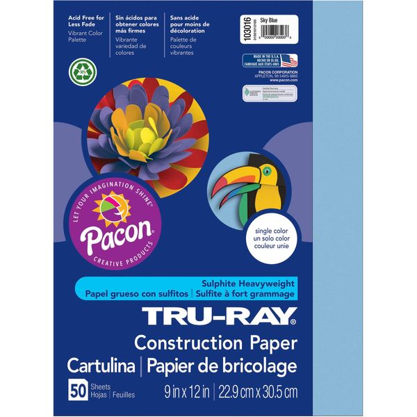 Tru Ray 9 X 12 Sky Blue 50 Sht Arts & Crafts Construction Paper Paper Pac103016 Pacon Corporation