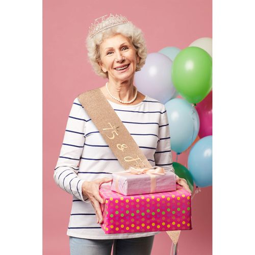 CIEHER 75th Birthday Crown + 75 & Fabulous Birthday Sash + Pearl Pin Set, 75th Birthday Gifts for Women Friends 75th Birthday Decorations Women Happy 75th Birthday Party Supplies