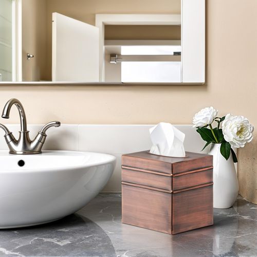Monarch Abode 10627 Border Embossed Tissue Box Square Cover Holder and Dispenser, Metal Dresser Accessories for Home and Office Bathroom Decor Vanity, Decorative Tissue Box Holder, Antique Copper