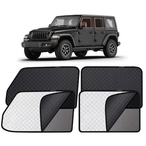 XCBYT Car Window Shades for 2019-2024 Wrangler - Dual-use 6 Layers Car Privacy Curtains 99% UV Blackout and Heat Insulation - Side Window Sunshade with Breathable Mesh (4 PCS)