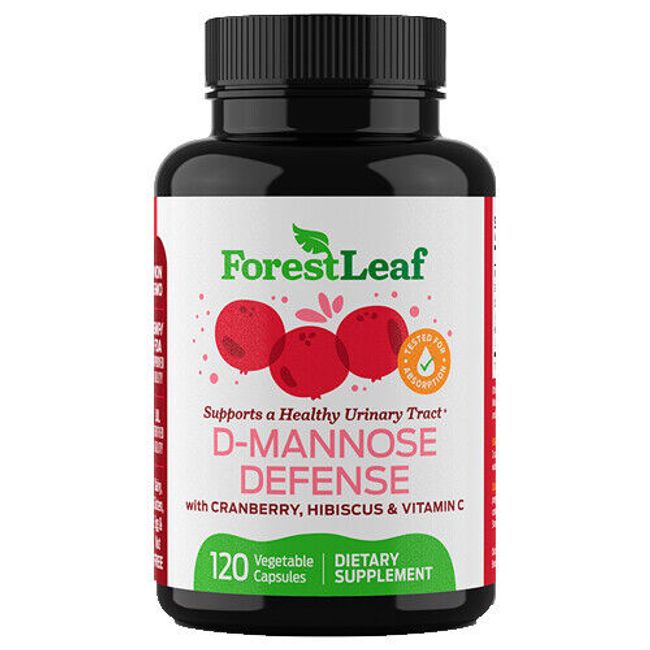 D-Mannose 1000mg Defense Cranberry Hibiscus Vitamin C 120 Caps Forest Leaf