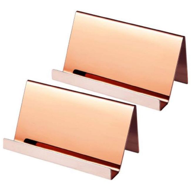 dilib Stainless Steel Shop Card Stand, Business Card Holder, Tabletop, Business Card Stand, Business Card Holder, Business Card Holder, Set of 2 (Pink Gold)