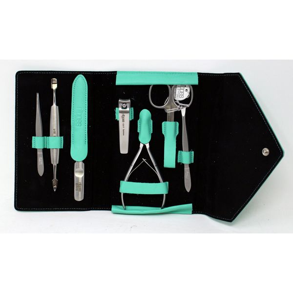 Nippes Solingen Premium Manicure Set 7 Piece Teal Leather Case