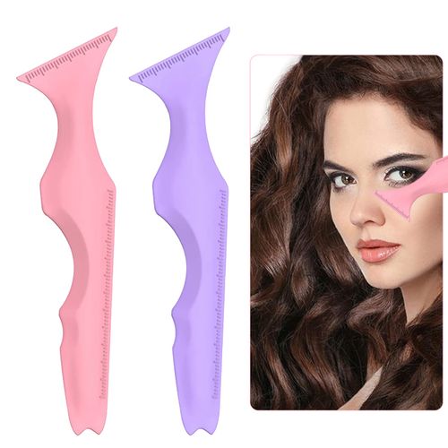 Eyeliner Stencil Silicone Pack of 2 Reusable Multifunctional Makeup Stencil Flexible Eyelid Shield Eyelash Shield Protective Tool for Beginners (Pink/Purple)