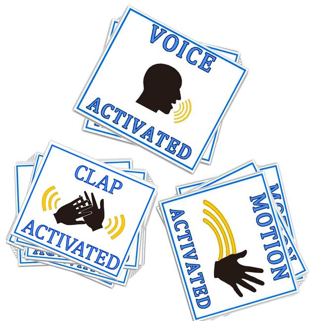 Voice Motion & Clap Activated Prank Stickers 60 Pack，Make Your Friends Publicly Yell & Vigorously Jazz Hand at Vending Machines & Doors.Funny Gag Gift for Huge Laughs Practical Hilarious Sign Tags