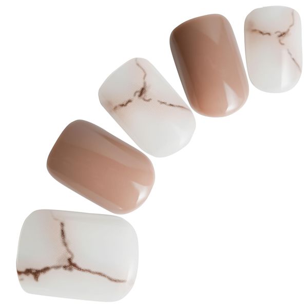 Nail Tips, 24 Pieces, Elegant, Cute, Simple, Stylish, Graduations, Weddings, Parties, Nail Clips, Double Sided Tape, Wood Sticks, Nail File Included (Marble-Style, Normal)