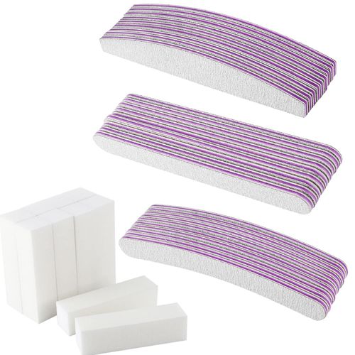 AYITOO Set di 40 Lime Per Unghie,100/180 Lima per Unghie a Doppia Faccia, Ladies Professionale per Arte Manicure, Colore: Grigio/Nucleo Viola,10 Curva+ 10 Diritta+ 10 Trapezoidale + 10 Buffer
