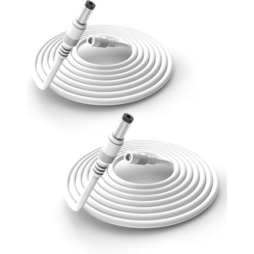 Tonton Power Extension Cable 33Ft 10M 5.5mm x 2.1mm DC 5521 Female to Male Compatible with 12V DC Adapter Cord for CCTV Security Camera System NVR DVR and Standalone IP Camera, LED (White 2 Pack)
