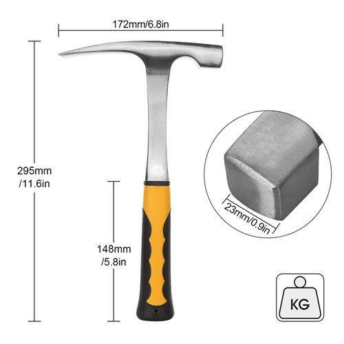 Acrux7 Brick Hammer 32 oz 12 Inch Masonry Hammer with Skid Handle Rock Pick Hammer Premium Carbon Steel with Pointed Tip Strong Impact Resistance Geological Hammer 2lb Mason Hammer