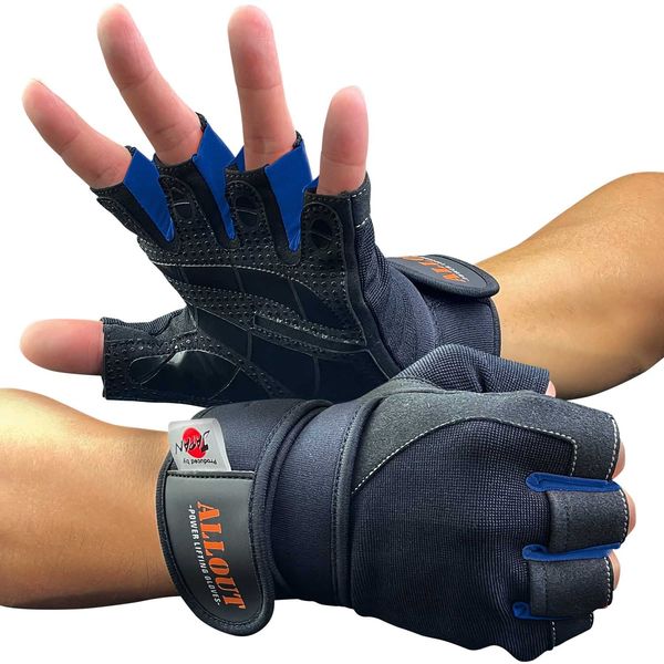 ALLOUT Training Gloves, Genuine Weightlifting, Training, Muscle Training, Top Physicar Supervision, All Out (M, Blue)