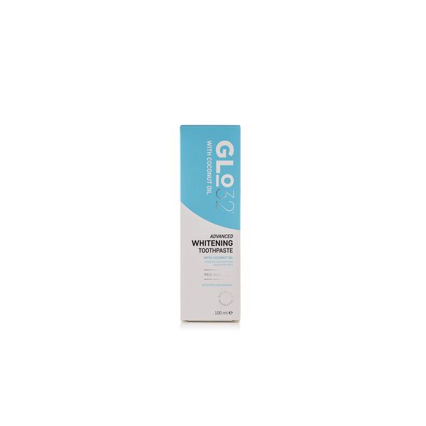 GLO32 - Advanced Teeth Whitening Toothpaste - Effective & Gentle Teeth Stain Remover With Coconut Oil - Promotes Healthier Gums - Freshens Breath - Peroxide Free - Vegan Cruelty Free - 100ml