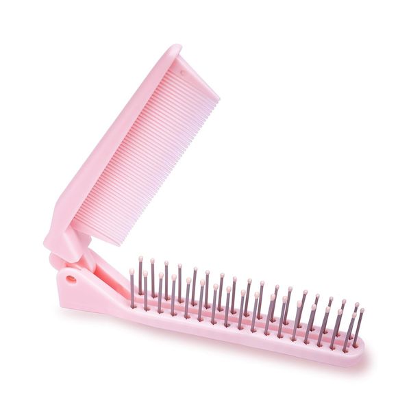 RHOS Folding Hair Comb,Portable Travel Folding Comb Brush-Small Compact Foldable Hair Brush for Purse,Bags-Double Headed Folding Comb for Detangling-Mini Pocket Size Hair Comb for Women,Girls(Pink)