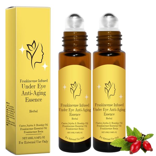 Castor Oil And Frankincense Roller Ball,2PCS Rosehip Eye Serum,Rollerball Castor Oil for Dark Circle,Instant Lift Eye Cream,Eye Cream Anti Aging,Relax Tired Eye & Fade Fines Line,Eye Wrinkle Cream