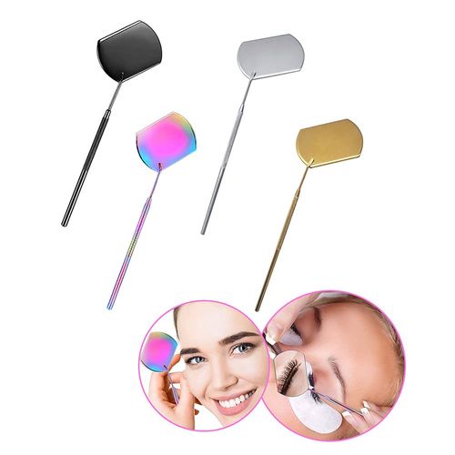 Eyelash Extension Mirror, Eyelash Inspection Mirror, Magnifying Checking Mirror, Stainless Steel Lashes Tools, Beauty Long Handle Mirror for Checking Eyelash Extension, Gloden