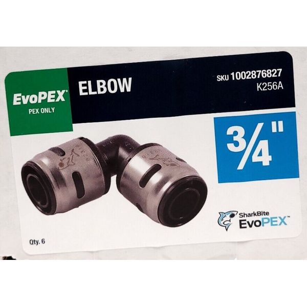 SharkBite EvoPEX 3/4" 90 Degree Elbow Fitting, K256A Case of 6