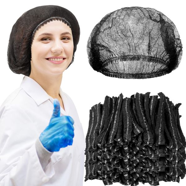 Yahenda 500 Pcs Disposable Bouffant Caps Bulk 21 Inches Disposable Caps for Hair Elastic Dust Cap Hairnets for Food Service, Nurses, Labs (Black)