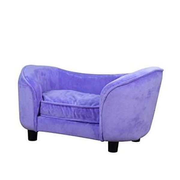 Pet Sofa Bed, Linen Fabric & Velvet Pet Couch with Removable & Washable Purple