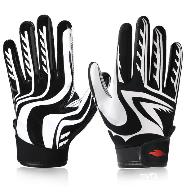 RSPGO Kids Football Gloves Youth Enhanced Grip Silicone Wide Receiver Gloves,Sporty Black M/L