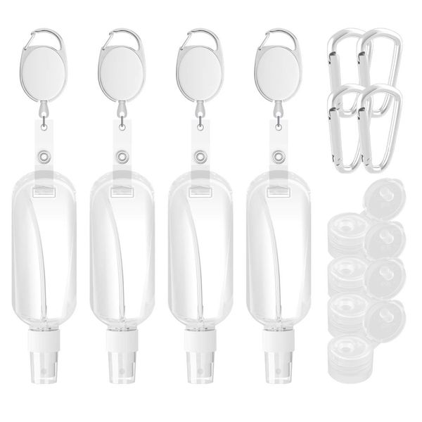 4pcs 50ml Spray Bottles, Pack of Portable Silicone Travel Bottles, Reusable Toiletry Container Keychain & Elastic Strap