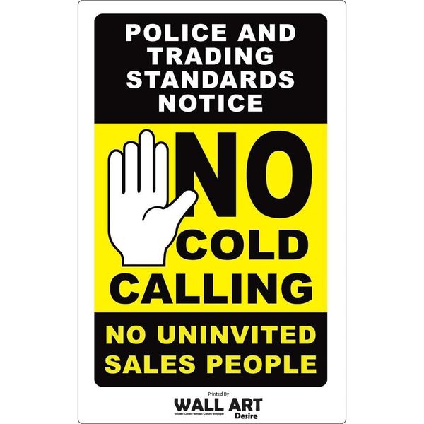 WALL ART DESIRE® No Cold Calling Door Sticker Polite Notice Fully Weatherproof Sign (12cm x 7.5cm)