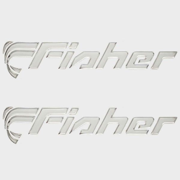 Fisher Boat Raised Emblem Decals | Silver / White Vinyl Sticker (Pair)
