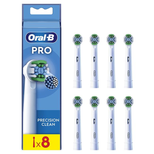 Oral-B Pro Precision Clean Electric Toothbrush Head, X-Shape And Angled Bristles for Deeper Plaque Removal, Pack of 8 Toothbrush Heads, White