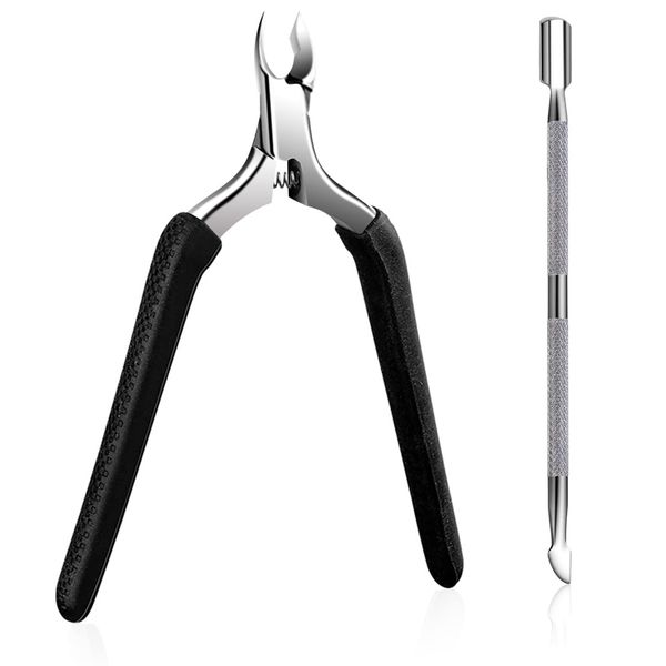 Cuticle Clipper Cuticle Cuticle Nail Care with Pusher, Non-Slip Silicone Handle for Cuticle and Nail Care, Black Nail Care Set, Cuticle Pusher, Manicure Tool