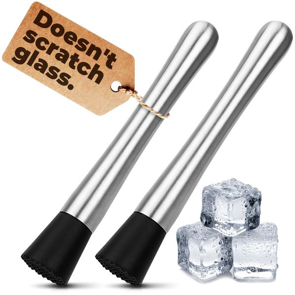 Stainless Steel Bar Muddler for Cocktails - 2Pcs Old Fashioned Cocktail Muddler for Lemonade Home Bar Supplies and Accessories Drink Muddler - 8" Old Fashion Ice Crushers Cocktail Muddler Set