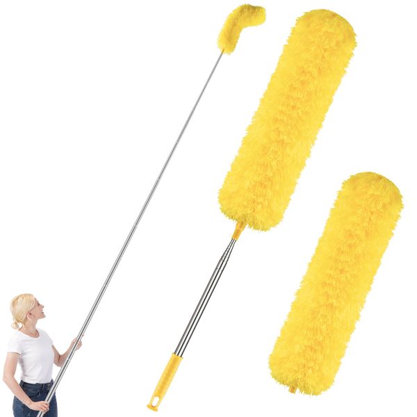 Newliton Ceiling Fan Duster with 100 Inches Extension Pole 1 Microfiber Replacement, Extendable Long Duster for Fan Cleaner High Ceiling, Feather Duster with Telescoping Long Handle, Yellow