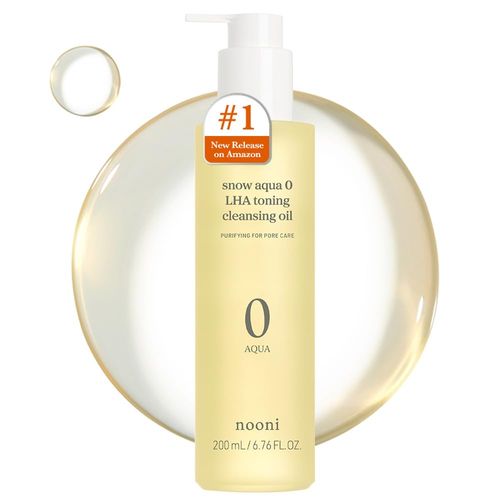 NOONI Facial Cleanser - Snow Aqua 0 LHA Toning Cleansing Oil | Makeup Blackhead Remover, Pore Control, Glass Skin, Help Control Sebum, Revitalizing, Moisturizing, Korean Skin Care, 6.76 Fl Oz (200 ml)