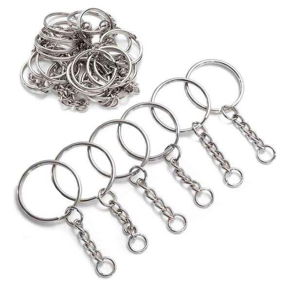 YHYZ Keychain Ring Set, 30pcs 1 Inch Splits Key Ring Hoops (25mm) with Chain + 30pcs Jumper Rings, Metal SSliver Keyring Chains, for DIY craft Tassels Resin Art jewellery Making Attachment (30 Sets)