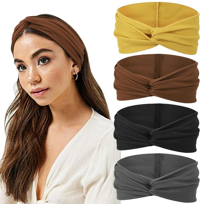 DRESHOW Headbands for Women Elastic Turban Boho Colorful Headband Twisted Knot Hair Accessories 4 Pack