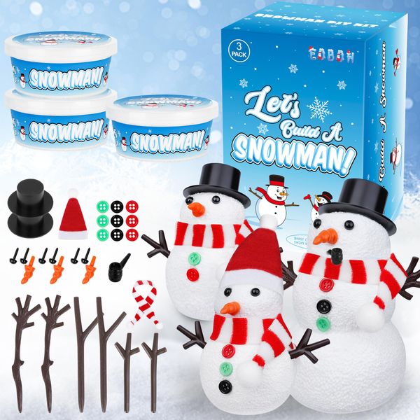 Christmas Craft Snowman Kit, 3 Pack DIY Snowman Craft Kit for Kids, Build a Snowman Indoor Decor, Creative Kids Air Dry Modeling Clay, Xmas Activities Snowman Making Kit for Kids Toys Favors