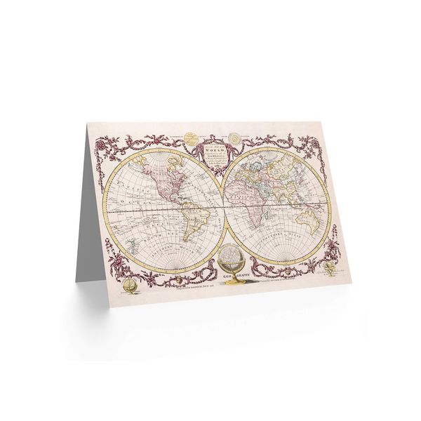 Fine Art Prints Map Of The World Vintage Greeting Card With Envelope Inside Premium Quality