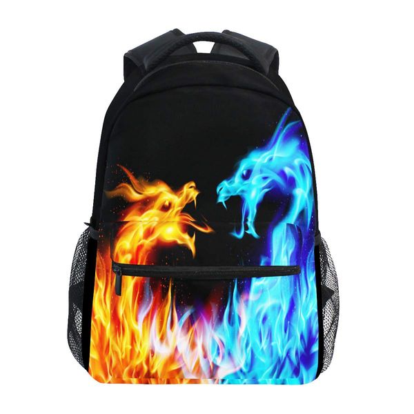 Kcldeci Red Blue Fire Dragon School Laptop Backpack Galaxy Teens Girls Boys Kids Bags Bookbag, Monster Animal Water Resistant College Travel Computer Notebooks Daypack for Men Women