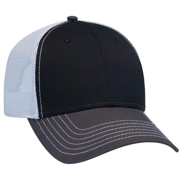 OTTO 6 Panel Low Profile Contrast Vertical Mesh Back Cap - Ch.Gry/Blk/Wht