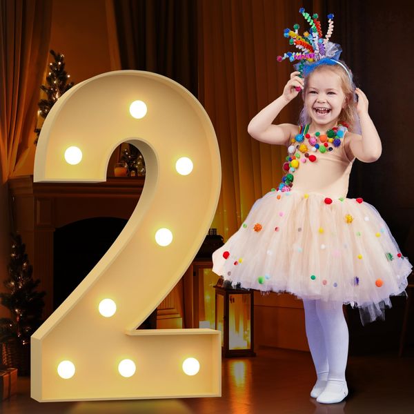 Tongjoy 3FT Light up Numbers 2, Marquee Numbers, Mosaic Numbers for Balloons, Pre-Cut Foam Board Kit for 21st 32th Birthday Party Decor, Marquee Light up Letters, Kids' Mosaic Kits