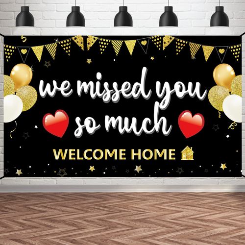 Pimvimcim Welcome Home Banner, Polyester Decoration with Copper Ring Holes, 'We Missed You So Much' Sign, 73 x 44 inches, Red, for Patriotic Homecoming