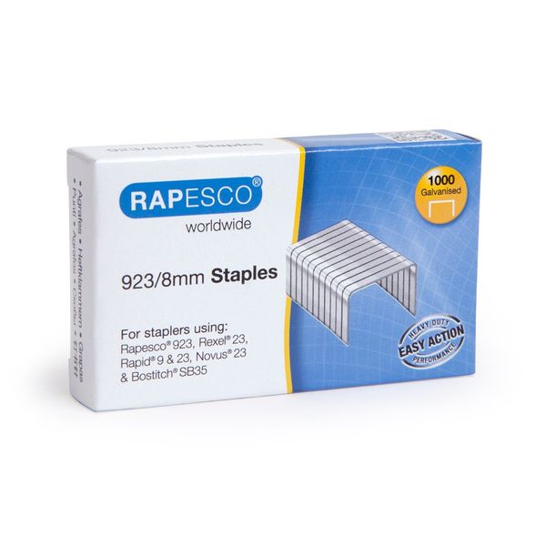 Rapesco 1236 923/9 mm Galvanised Staples, Type 23, Box of 1000