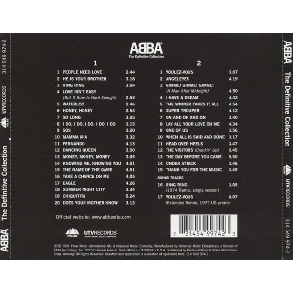 ABBA - THE DEFINITIVE COLLECTION NEW CD