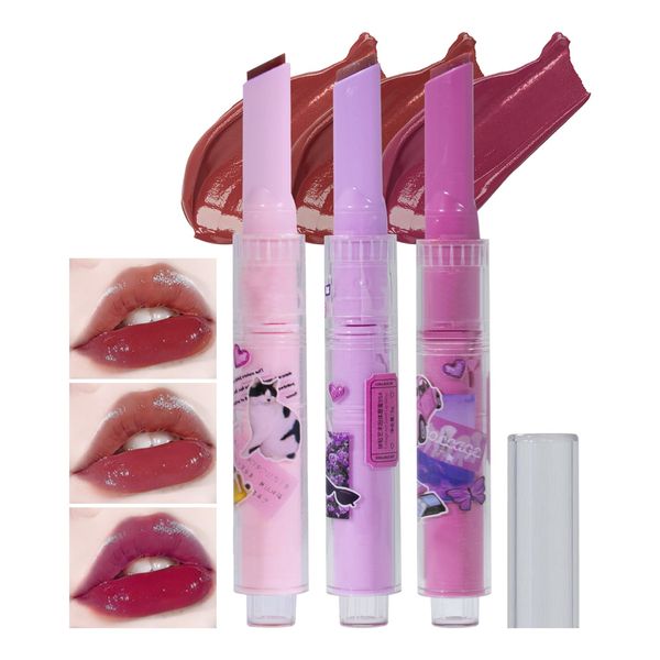 U-Shinein Jelly Lipstick Set, 3PCS Moisturising Lip Balm Lipstick, Long Lasting Hydrating Heart Shape Lipstick, Non Sticky Lip Glaze, Lip Gross Lip Makeup Pen(04+05+06)